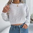 thumbnail image 6 of Open Back Button Down Long Sleeve Knit Sweater Soft Thermal Knit and Crew Neck Style Color: White Size: S, 6 of 8
