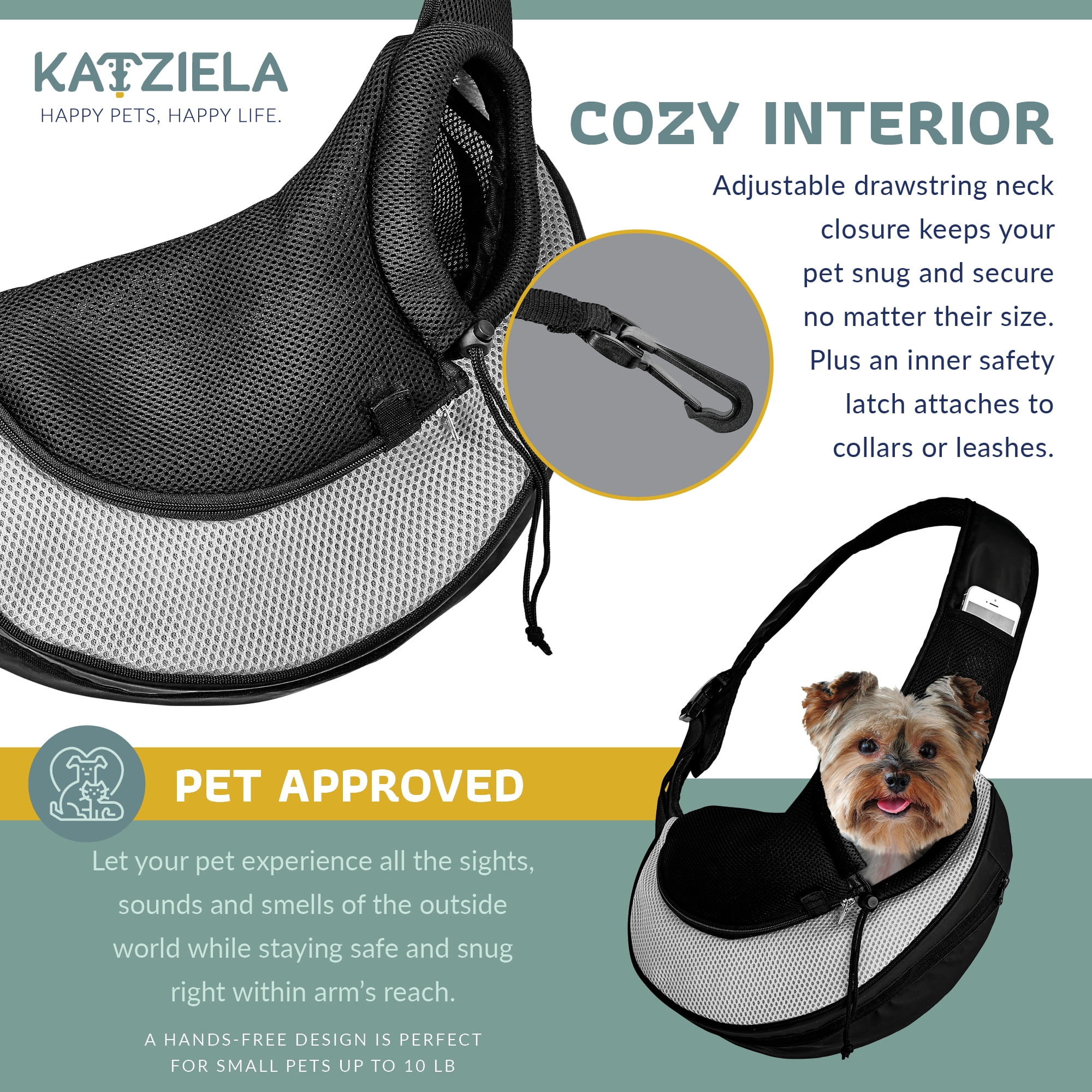 Katziela Pet Carrier Sling Bag for Small Dogs, Puppies and Cats