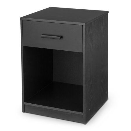 Mainstays 1 Drawer Night Stand With Cube Storage True Black Oak Finish Walmart Com Walmart Com