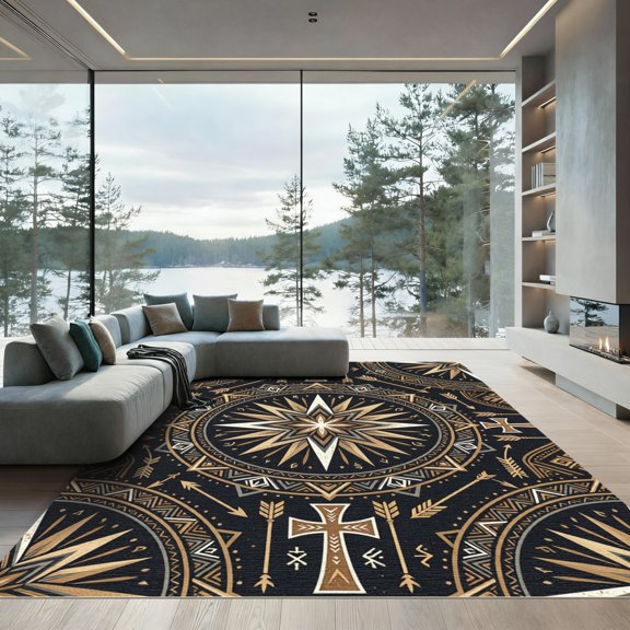 ODIKA 4' x 6' Machine Washable Non-Slip Area Rug, geometric geometric High Traffic Rug, Black, 1140839