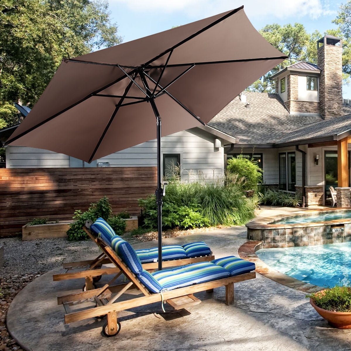 Costway 10FT Patio Umbrella 6 Ribs Market Steel Tilt W/ Crank Outdoor