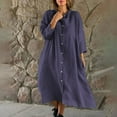 thumbnail image 3 of Women's Maxi Dress Women Bodycon Wrap Dress Fall Solid Plus Size Maxi Dress Causal Turndown Collar Short Mini Dress Long Sleeve Vacation Button Dress Dark Blue 2XL, 3 of 6
