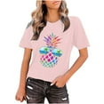 thumbnail image 2 of ICHUANYI Fashion Women's O-Neck Printing Loose Casual Pineapple Glasses T-shirt Tops, 2 of 5