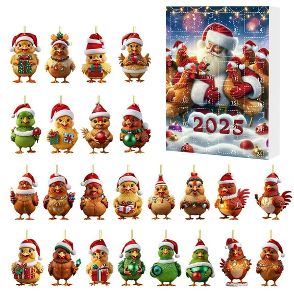 Zawou 2025 Chicken Acrylic Advent Calendar, 24 Ornaments for Interactive Holiday Countdown, Fun Family Decoration