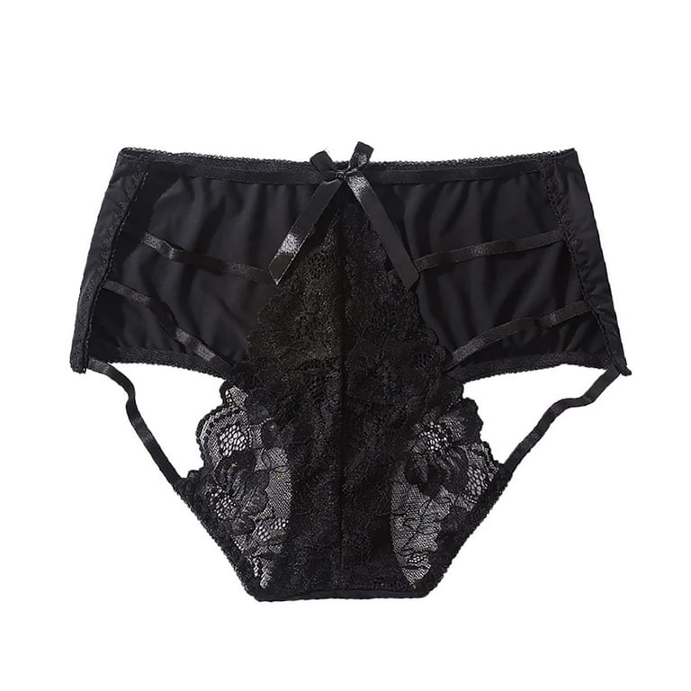 HUPOM Silk Panties Panties For Girls Briefs Casual Tie Comfort Waist Black M