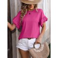 thumbnail image 6 of Spring And Summer New Solid Color Round Neck Lotus Leaf Sleeve Short-sleeved T-shirt Tops For Women, 6 of 7
