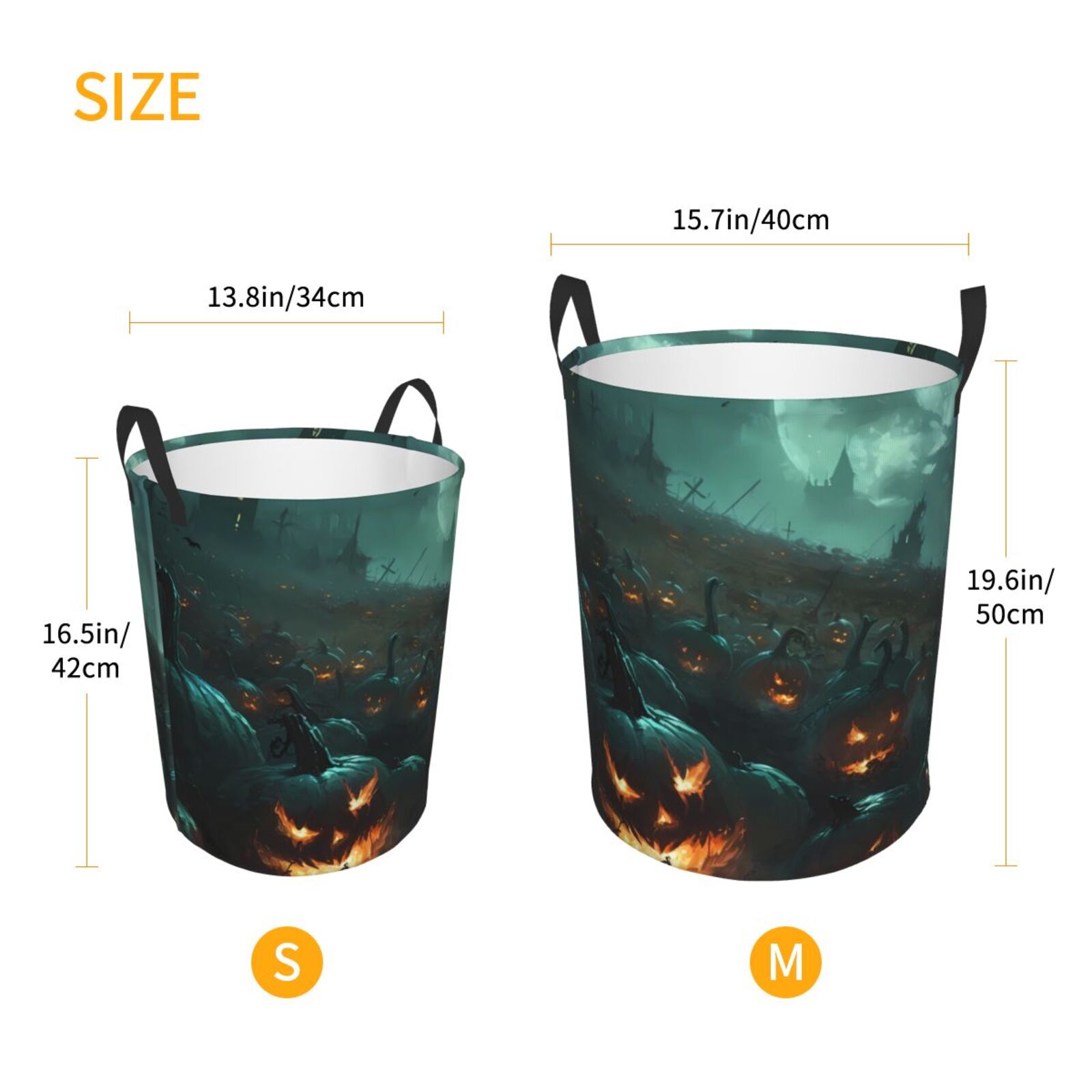 Large Laundry Basket with Handles - Halloween Night Sky Pumpkin Field Kids Baby Dirty Clothes Laundry Hamper for Bedroom Aesthetic