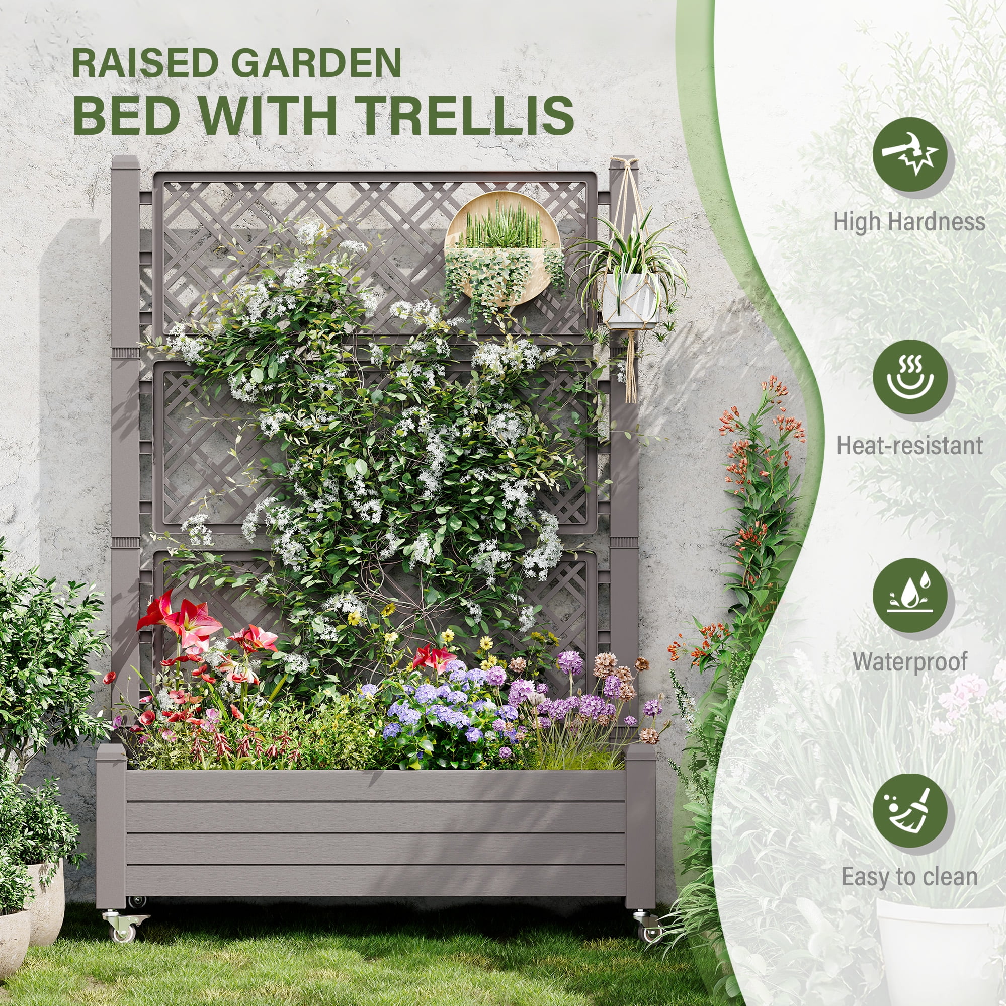 Bifanuo Durable Resin Raised Garden Bed for Flowers, Vegetables, and Herbs - Perfect for Backyard, Patio, and Balcony(Grey)