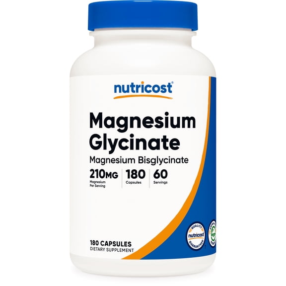 Nutricost Magnesium Glycinate Capsules (180 Capsules, 210 mg Magnesium Glycinate Per Serving) - Magnesium Glycinate Supplement for Gentle Absorption