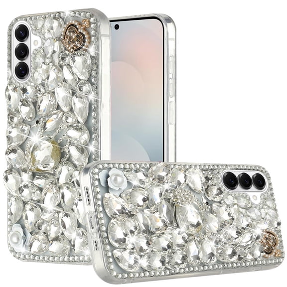 For Samsung s26 Full Diamond with Ornaments Case Cover - Silver Swan Crown Pearl
