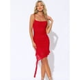 thumbnail image 4 of DARING DIVA Ruched Dress Cami Ruffle Bodycon Midi Dress S Red, 4 of 6
