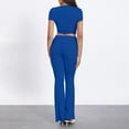 thumbnail image 4 of Penkiiy Wide Leg Pant Suits for Women Elegant 2 Piece Solid Outfits Long Sleeve Crop Top High Waist Long Pants with Pockets XL Blue, 4 of 9