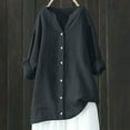 thumbnail image 2 of Jinhomg Plus Size Linen Blouse for Women Cotton Linen Button Down Shirts Solid Long Sleeve Band Collar Shirt Loose Fit Mid Length Pullover Blouses Dark Gray XXXXL, 2 of 4