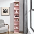 thumbnail image 4 of IVV Cube Storage Bookshelves Set of 2, 4-Tier Stackable Slim Media Tower Rack with Adjustable Shelves, Tall Display Bookcase for Home Office CDs/DVDs Storage, Pink, 4 of 9