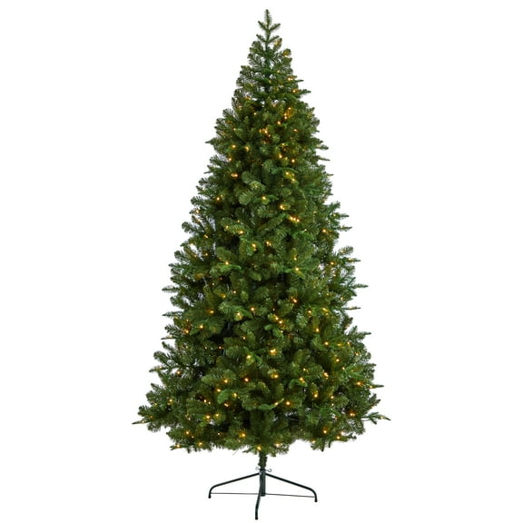 Nearly Natural 8ft. Grand Teton Spruce Flat Back Artificial Christmas Tree with 280 Warm White LED Lights and 1208 Bendable Branches