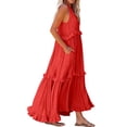 thumbnail image 6 of Women’s Halter Neck Tiered Maxi Dress Summer Sleeveless Halter Neck Tiered Dress Flowy Ruffle Pleated Loose Flowy Ruffle Maxi for Vacation Long Beach Maxi Dress Sundress, 6 of 7