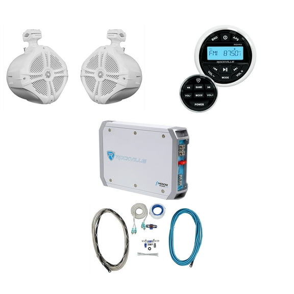 Rockville RGHR2 Marine Bluetooth Receiver Remote 8" Wakeboards 2Ch Amplifier Kit
