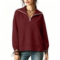 thumbnail image 2 of ClodeEU Women's Half Zip Stand Collar Long Sleeve Sweatshirt,Casual Loose Solid Pullover Top Wine,Women's Plus L, 2 of 8
