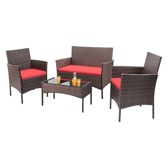 WDZS 4 Pieces Patio Rattan Chair Wicker, Outdoor Indoor Use Backyard Porch Garden Poolside Balcony Furniture Sets (Red)