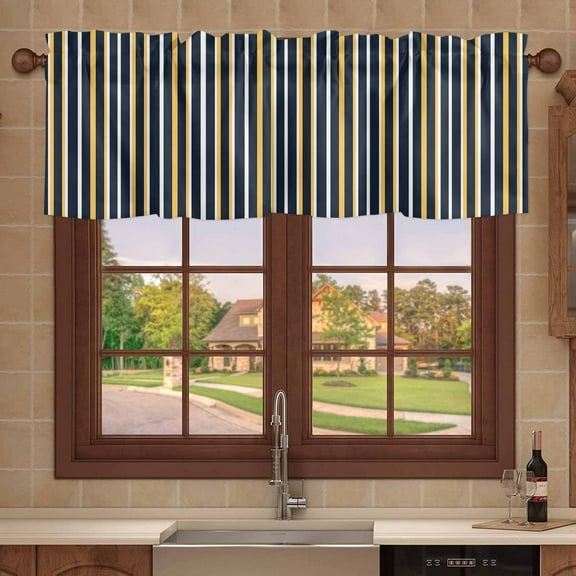 Kitchen Valances for Window, Vintage Black Yellow Striped Light Filtering Rod Pocket Valance Curtain, Modern Abstract Art Short Curtains Window Topper for Bedroom 54x18in