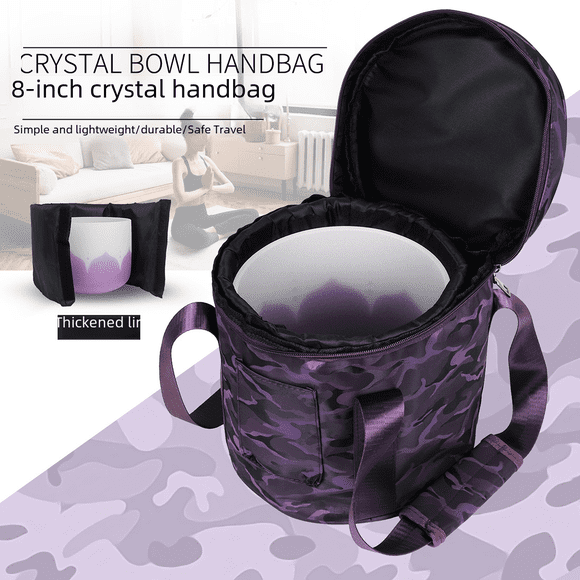 Bolsa para cuencos de cristal de 6 a 14 pulgadas, morada, con forro Bolsa para cuencos de canciones, bolsa portátil para cuencos de música, bolsa para almacenamiento de cuencos de cristal