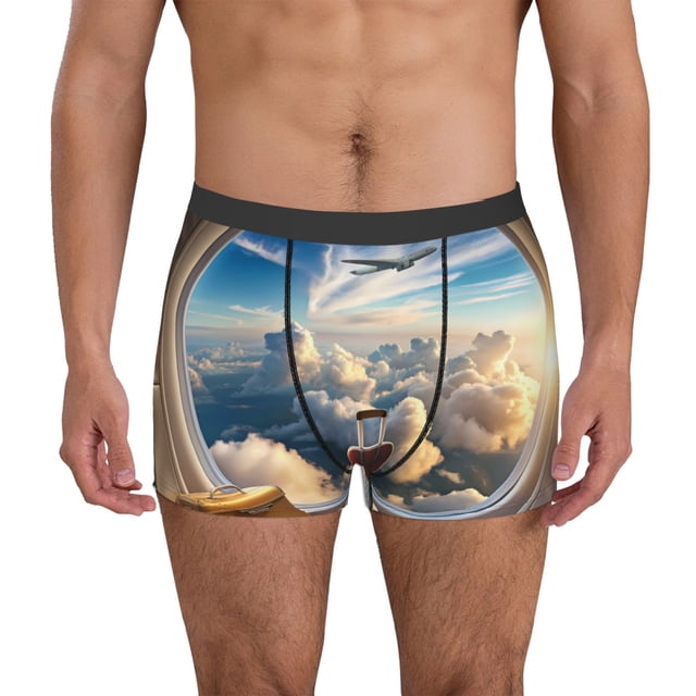 Fotbe Sunset Airplane Travel View Calzoncillos Tipo Boxer con Bolsa de Soporte Total para Hombre, X-Temp Fresco, Transpirable y de Secado Rápido-Small