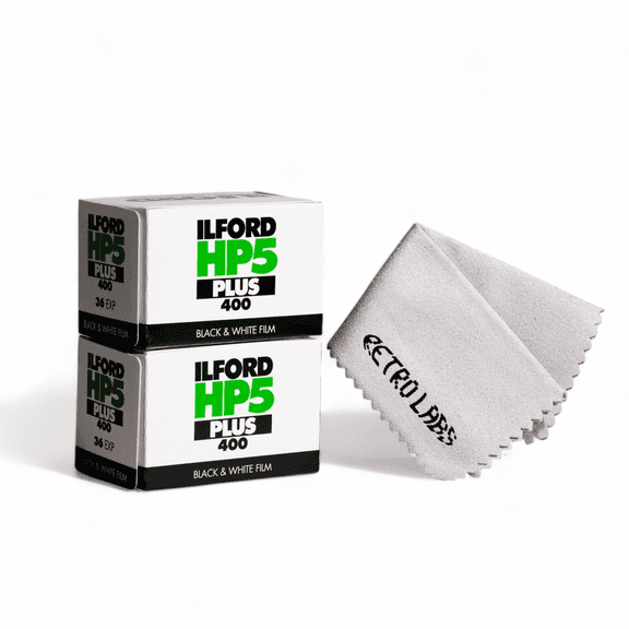 Ilford HP5 Plus 35mm Black and White Film - ISO 400, 36 Exposures - Includes Retro Labs Microfiber Cloth (2-Pack)