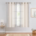 thumbnail image 3 of Curtainking Linen Grommet Curtains Boho Embroidery Drapes 50x63 inch Semi Sheer Window Curtains for Living Room 2 Panels Blue on Beige, 3 of 8