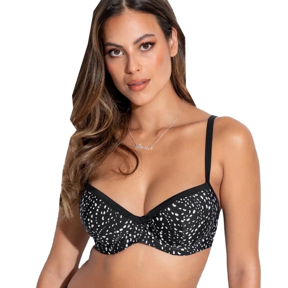 Women's Pour Moi 31331 Rhodes Underwire Padded Bikini Top (Black/White 36E)
