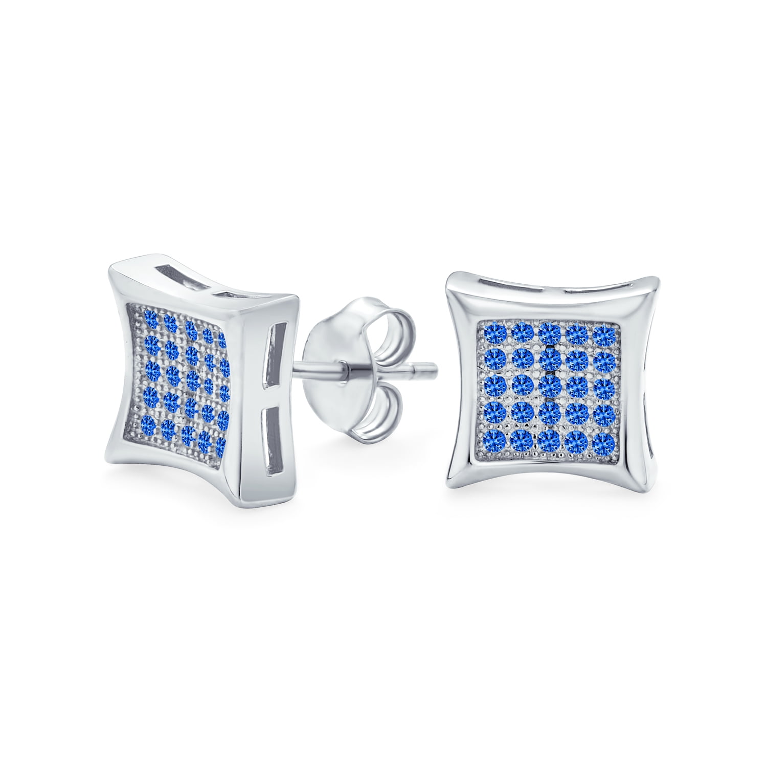 .925 Sterling Silver Lab Created Sapphire or/and CZ Stud Earrings micro-pave 