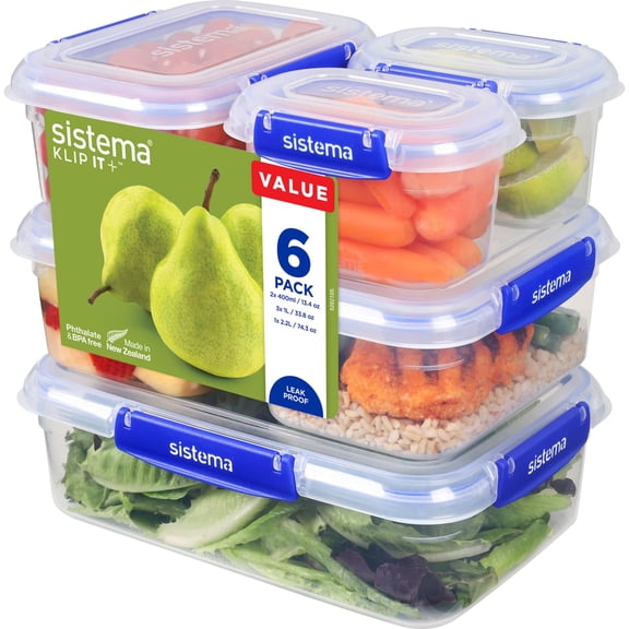 Sistema KLIP IT PLUS Leakproof Food Storage Containers, 6 Count