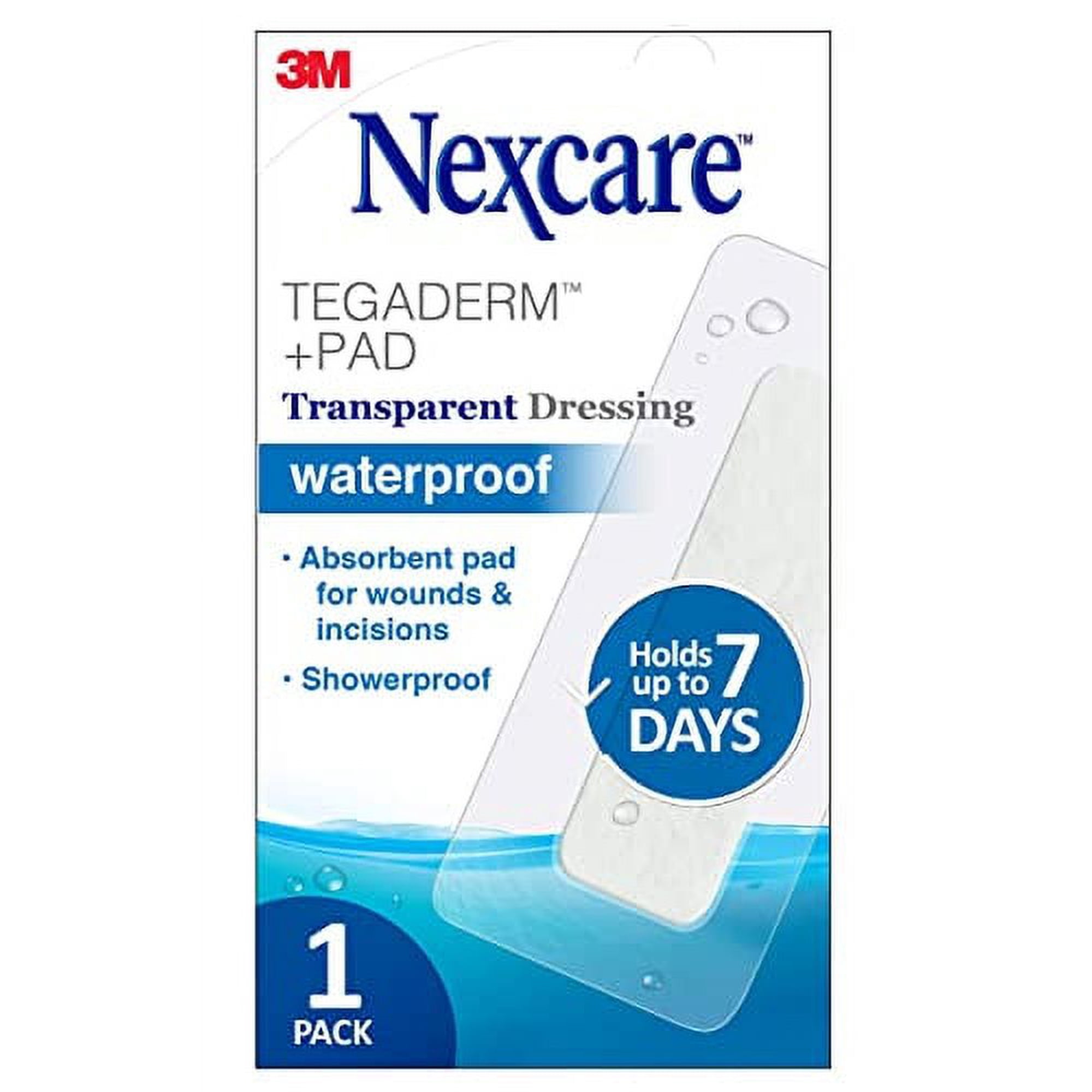 Nexcare Tegaderm Transparent Dressing w/ Pad, Film w/ Pad, Absorbent pad wicks fluid and doesn't stick to your wound, 1 Ct, 3.5 In X 8 In