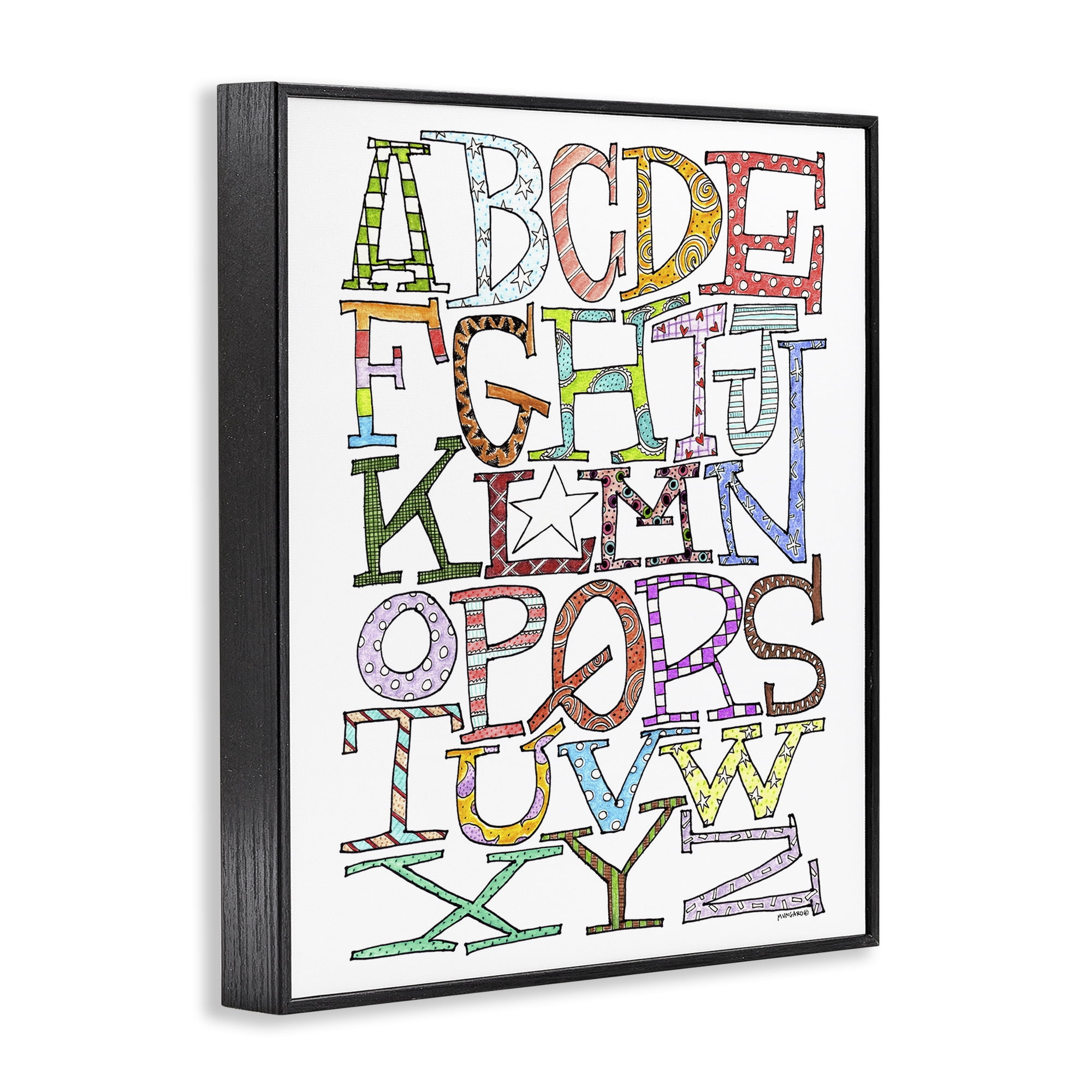 Stupell Industries Whimsical Patterned Letters Novelty Painting Black Framed Art Print Wall Art, 16 x 20