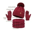 thumbnail image 6 of harmtty 3Pcs/Set Women Winter Hat Scarf Gloves Set Twist Texture Plush Ball Decor Brimless Hat Scarf Touchscreen Glove Set, 6 of 8