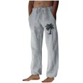 thumbnail image 3 of QATAINLAV Cotton Linen Wide Leg Pants for Men Casual Drawstring Waist Beach Pants Fashion Palm Trees Print Trousers Fall Baggy Lounge Pant with Pockets Ropa de Verano Para Mujer Gray L, 3 of 5