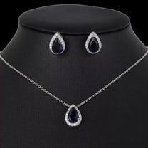 Lab Created Blue Sapphire Women's Jewelry Set 3Ct Pear Cut 14K White Gold Plated
