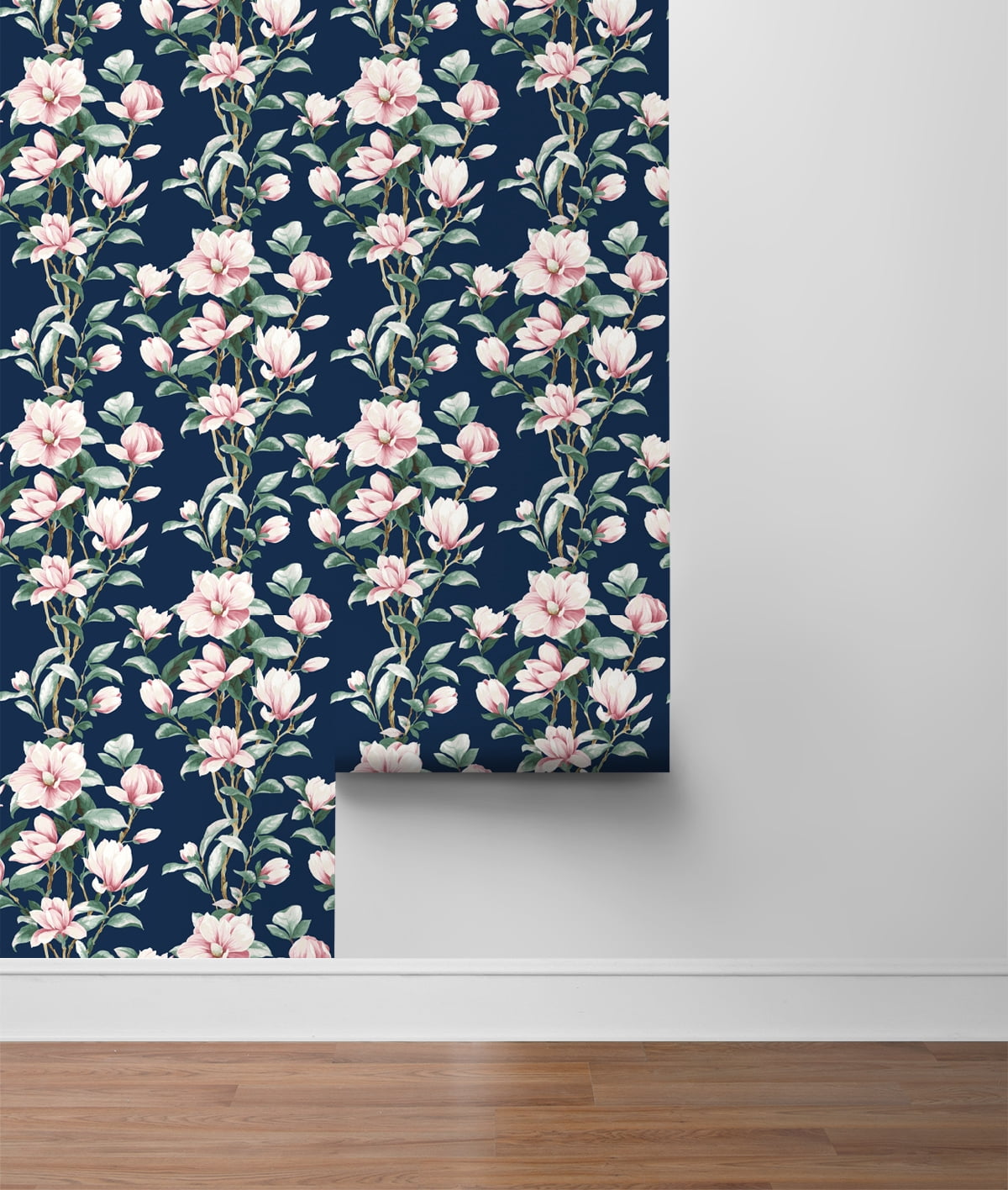 NextWall Navy & Blush Magnolia Trail Peel and Stick Wallpaper
