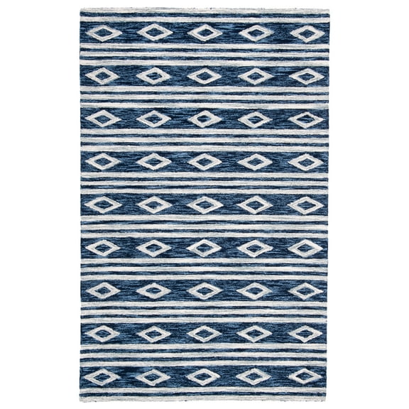 SAFAVIEH Micro-Loop Briony Diamond Striped Wool Area Rug, Navy/Ivory, 5' x 8'