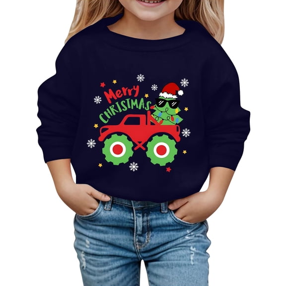 Fiaer Boys Girls Christmas Sweatshirt Toddler Kids Xmas Sweater Style Santa Shirt Tops Clothes Navy 160