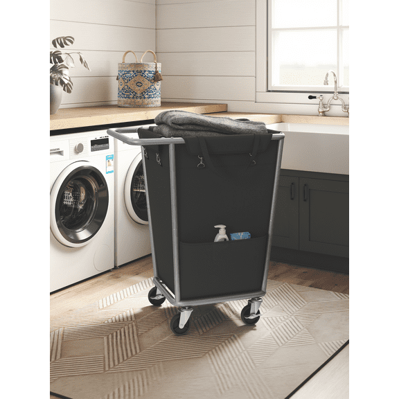 LEDREM Rolling Laundry Basket with Wheels, 34.3 Gal Laundry Hamper with Removable Bag, Heavy-Duty Steel Frame, for Home, Ink Black