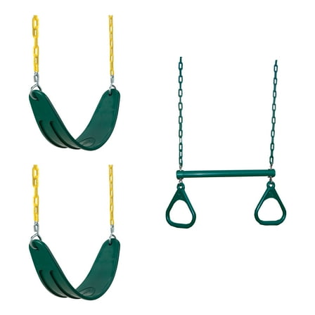 Swing-N-Slide 2 Green Extreme-Duty Swing Seats with Chains and Extreme-Duty Ring/Trapeeze Bar Combo