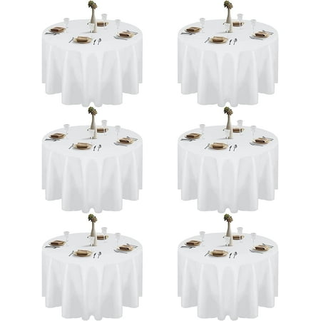 Emart Round Tablecloth White Polyester Table Cover 120 inch for Dinning and Party-6 Pack