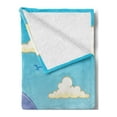 thumbnail image 2 of Cartoon Soft Flannel Fleece Throw Blanket, Nursery Themed Image of Whale with Captain Hat on Ocean Sky, Cozy Plush for Indoor and Outdoor Use, 60" x 80", Ceil Blue Sky Blue Cream, by Ambesonne, 2 of 5
