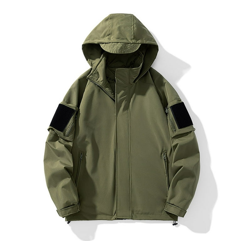 Tuphregyow Men's Outdoor Lightweight Windbreaker Jacket with Hood -  Versatile Utility Jacket for Hiking, Fishing, and Casual Work Army Green XL