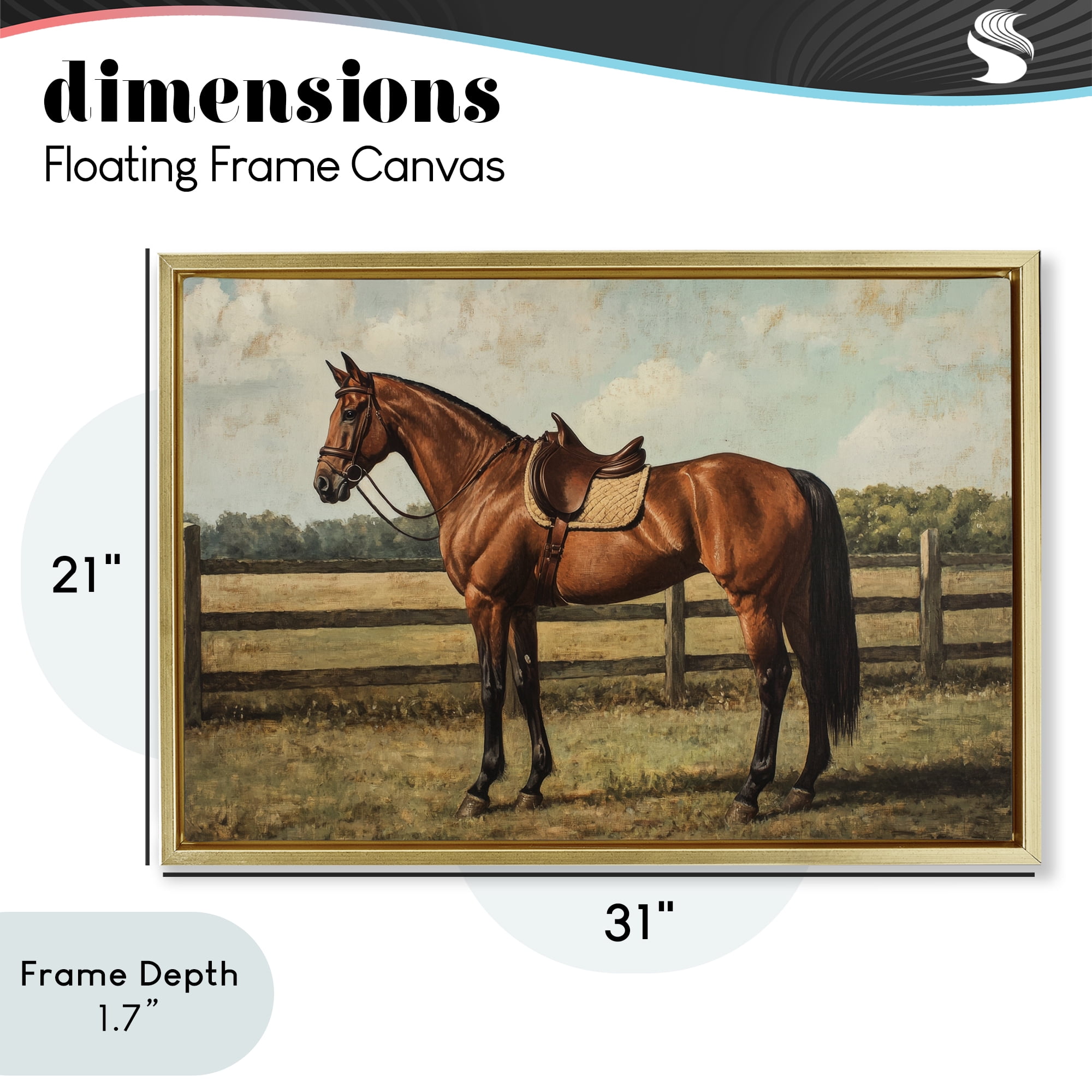 Stupell Industries Chocolate Stag Saddled in Pasture Gold Framed Floater Canvas Wall Art, design by Petal Prints Design