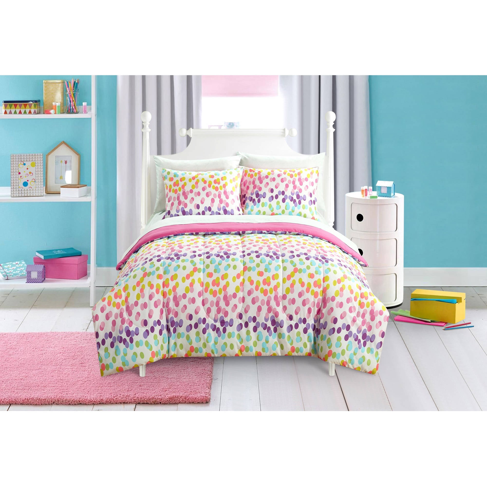 Mainstays Kids Spotty Rainbow 7 Piece Bed In A Bag Bedding Set Full Multi Color Walmart Com Walmart Com