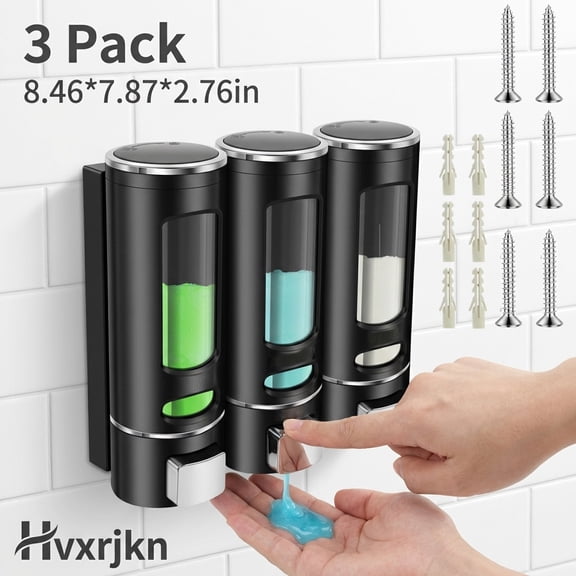 Hvxrjkn Shampoo and Conditioner Dispenser Soap Dispenser with Clear Window 7.87*8.46*2.76in 3 Chamber Shampoo Dispenser for Shower Home