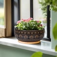 thumbnail image 2 of Ordivic 8 Inch Black Ceramic Bonsai Pot with Drainage Hole and Saucer – Shallow Round Planter for Succulents, Indoor Plants, Boho Home Decor, 2 of 8