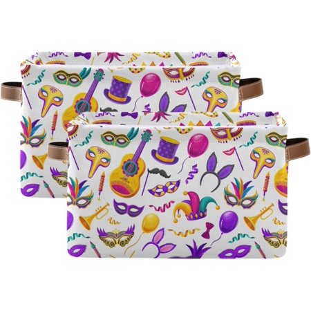 Hotbar Brazil Carnival Pattern Foldable Storage Basket for Shelves, Collapsible Sturdy Storage Bin with Handles, Canvas Storage Cube for Organizing Closet 2PCS