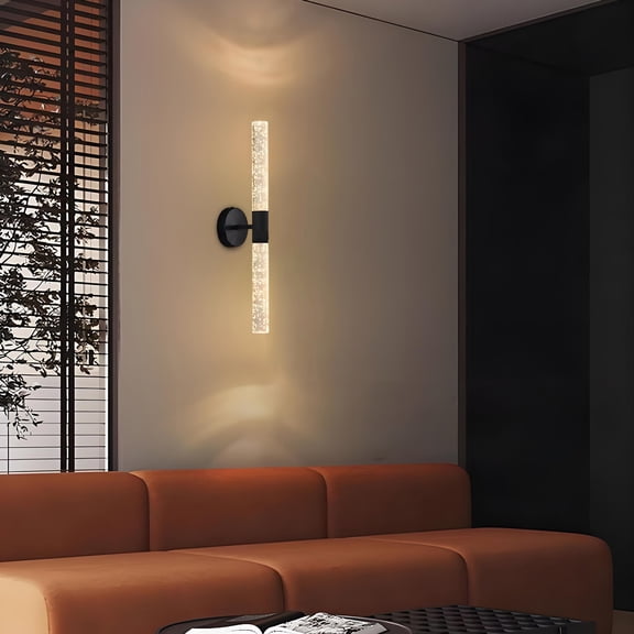 Modern Black Iron LED Wall Lamp,Up-Down Glow Mood Light, Corridor Hotel Entrance Decorative Wall Sconce,Crystal Hardwired Wall Light Fixtures for Living Room Bedroom Bathroom Hallway.